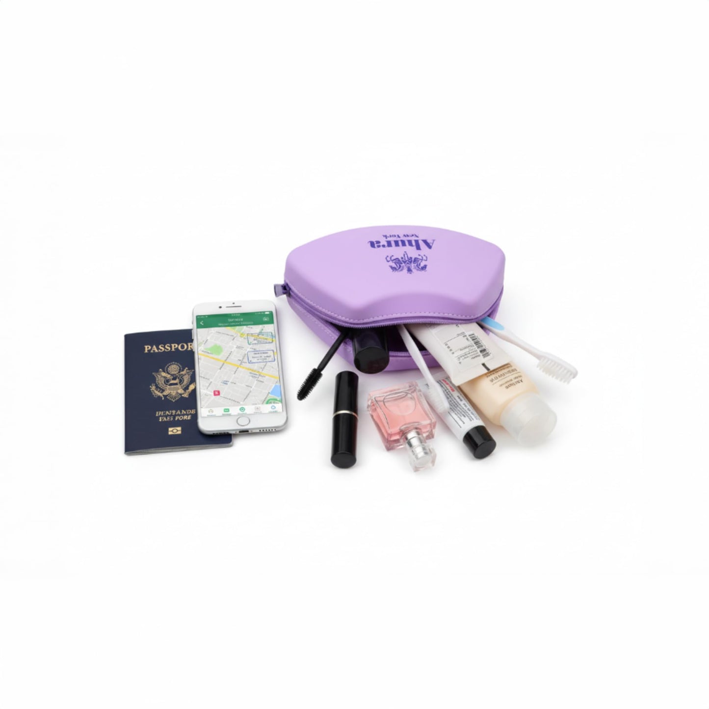 Ahura New York Silicone Cosmetic Pouch Bag – Boat Shaped Waterproof Makeup Organizer, Lightweight Easy-Clean Storage Pouch for Travel (Purple)