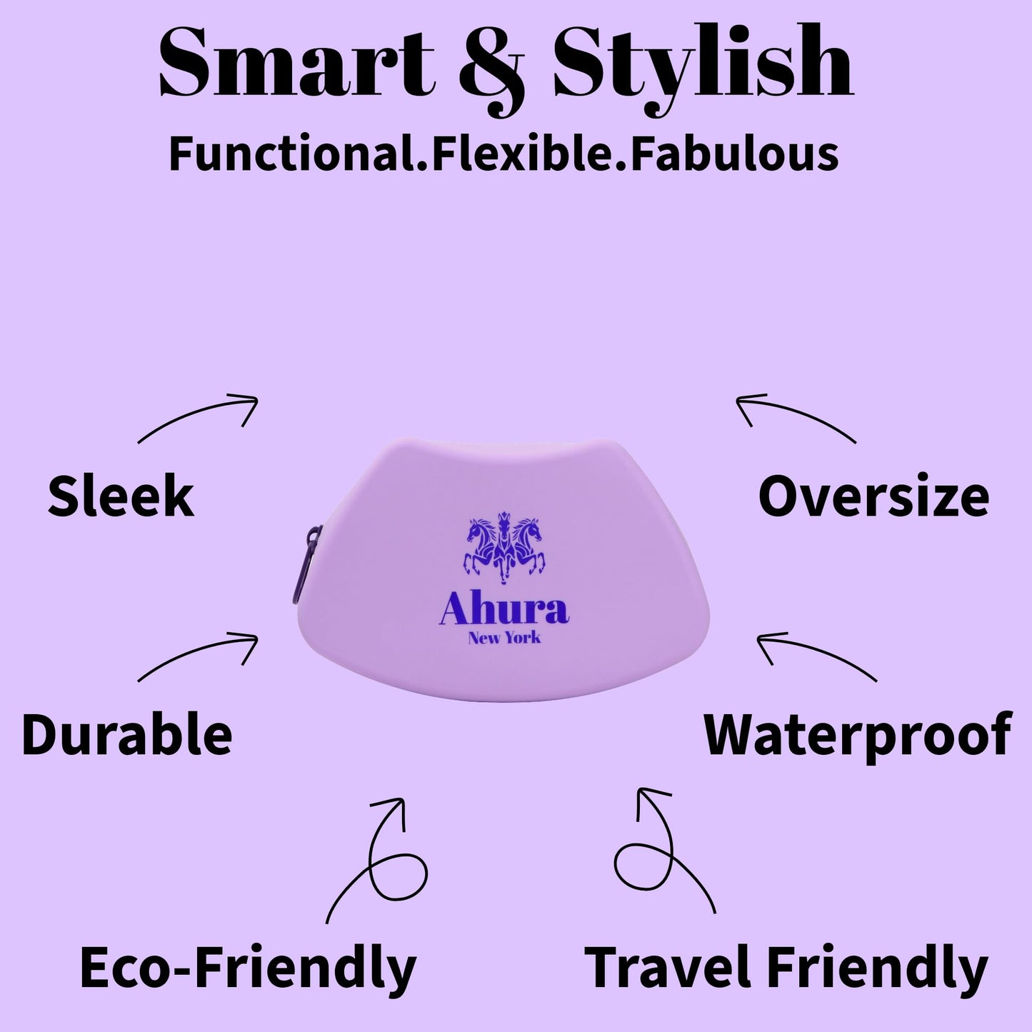 Ahura New York Silicone Cosmetic Pouch Bag – Boat Shaped Waterproof Makeup Organizer, Lightweight Easy-Clean Storage Pouch for Travel (Purple)