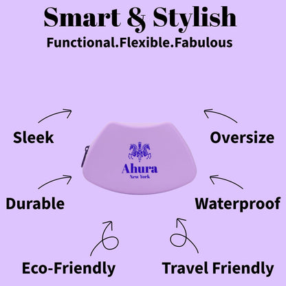 Ahura New York Silicone Cosmetic Pouch Bag – Boat Shaped Waterproof Makeup Organizer, Lightweight Easy-Clean Storage Pouch for Travel (Purple)