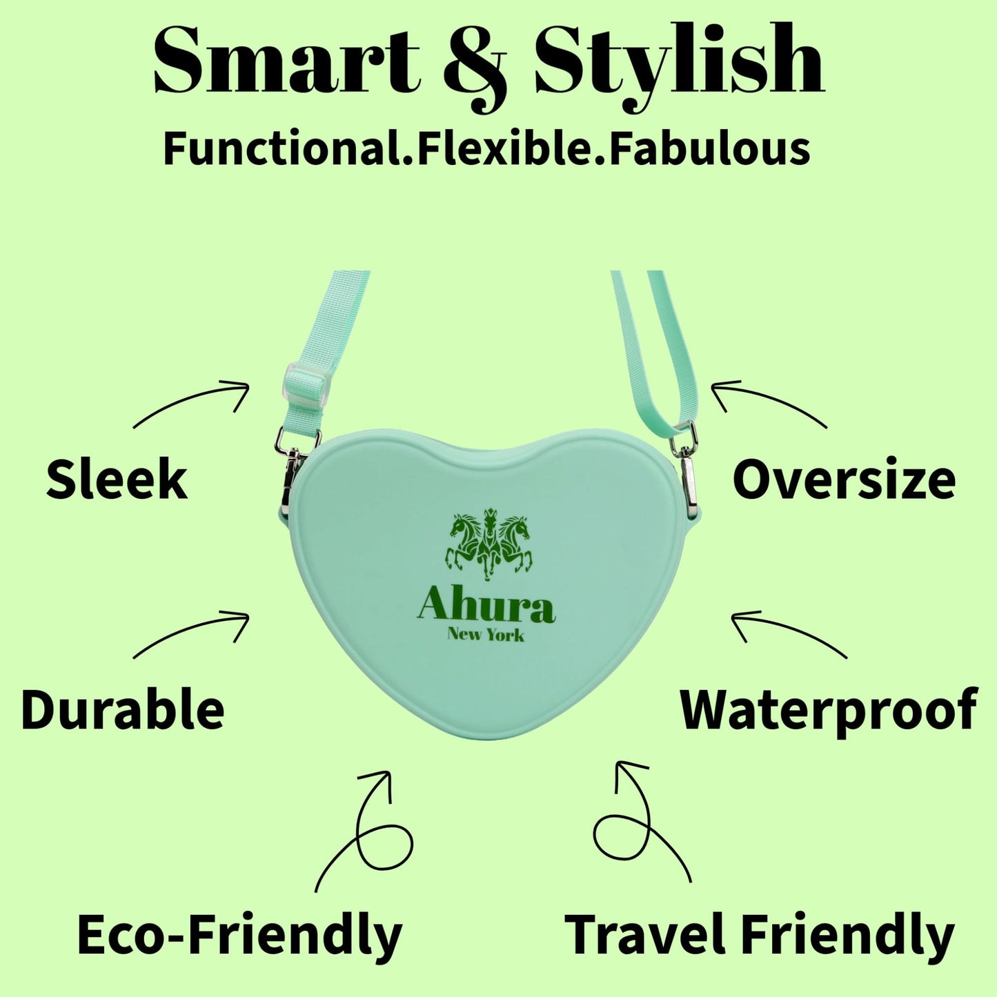 Ahura Heart Shaped Crossbody Bag for Women – Waterproof Silicone Purse, Cute Small Travel Handbag with Adjustable Strap (Green)