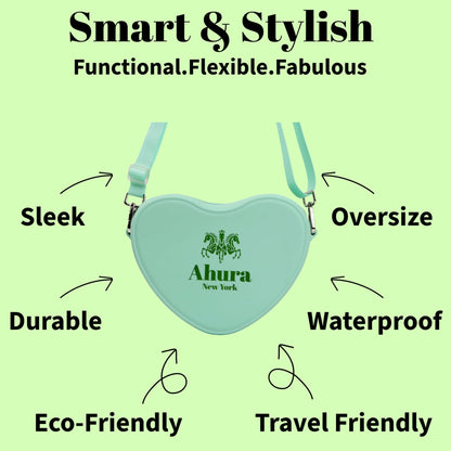 Ahura Heart Shaped Crossbody Bag for Women – Waterproof Silicone Purse, Cute Small Travel Handbag with Adjustable Strap (Green)