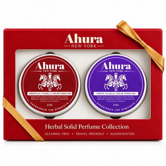 Ahura White Floral - Oriental Vanilla Solid Perfum Gift Set Box – 2-Pack Natural, Alcohol-Free Travel Fragrance