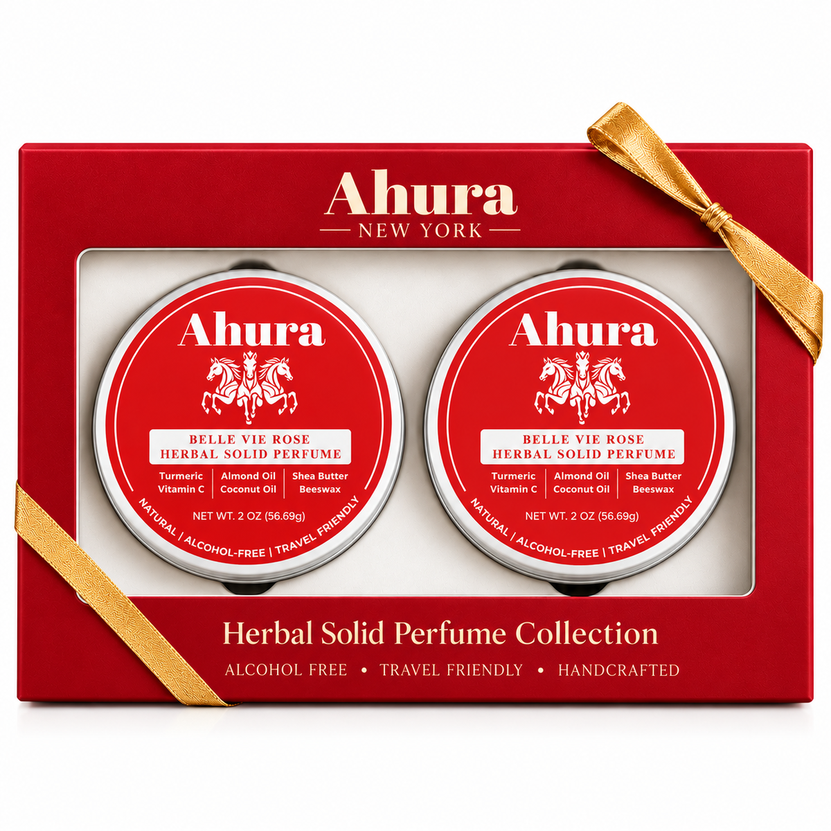 Ahura Rose Herbal Natural Solid Perfume Balm Gift Box Set – 2-Pack Natural, Alcohol-Free Travel Fragrance