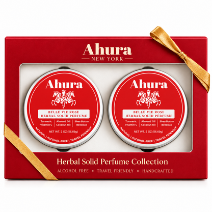 Ahura Rose Herbal Natural Solid Perfume Balm Gift Box Set – 2-Pack Natural, Alcohol-Free Travel Fragrance