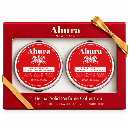 Ahura Rose Herbal Natural Solid Perfume Balm Gift Box Set – 2-Pack Natural, Alcohol-Free Travel Fragrance