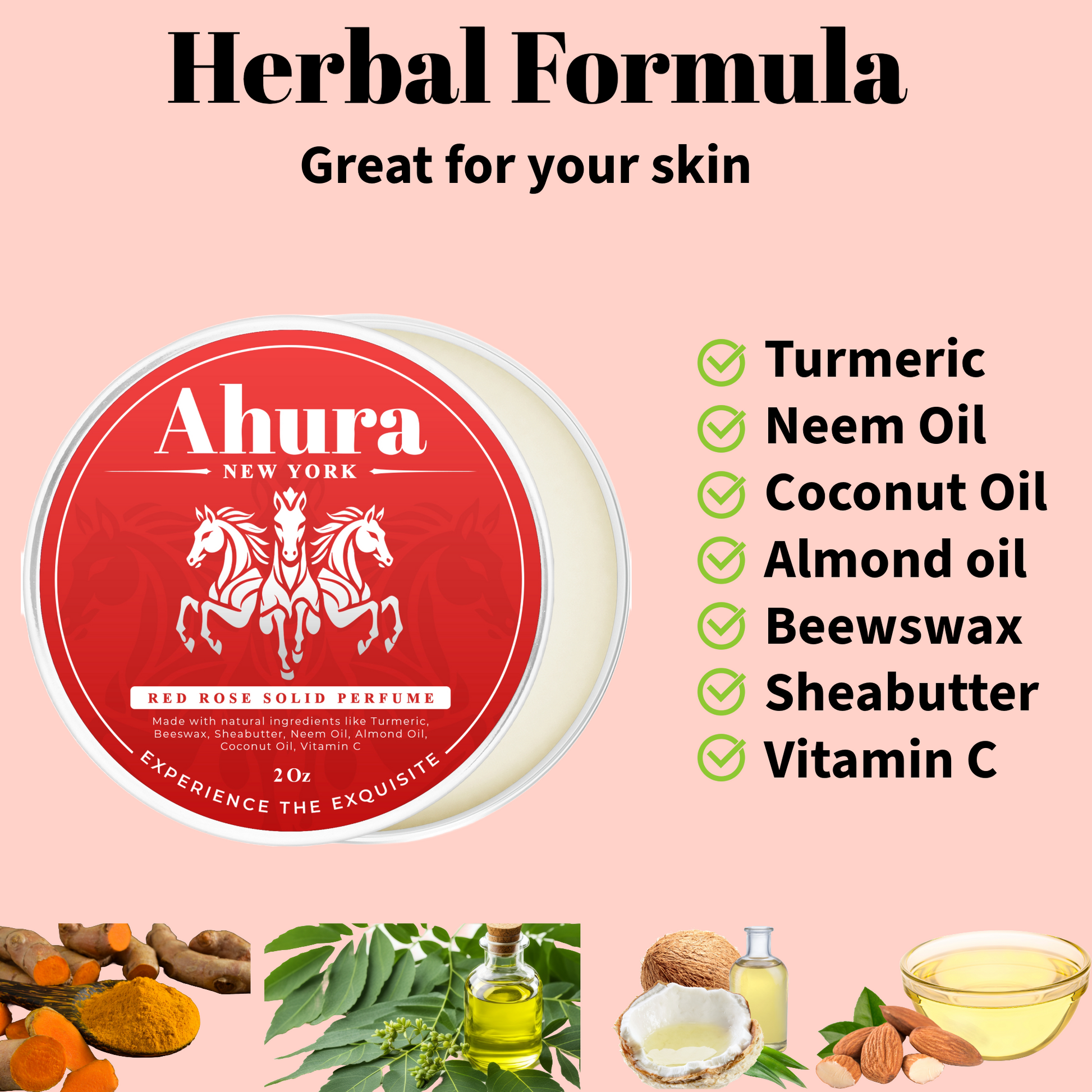 Ahura Herbal Alcohol Free Solid Perfume Balm Rose