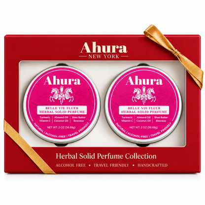 Ahura Floral Natural Herbal Solid Perfume Gift Set Box – 2-Pack Natural, Alcohol-Free Travel Fragrance