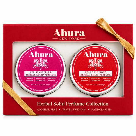 Ahura Rose-Floral Solid Perfume Balm Gift Set Box 2-Pack – Alcohol-Free, Travel-Friendly Fragrance