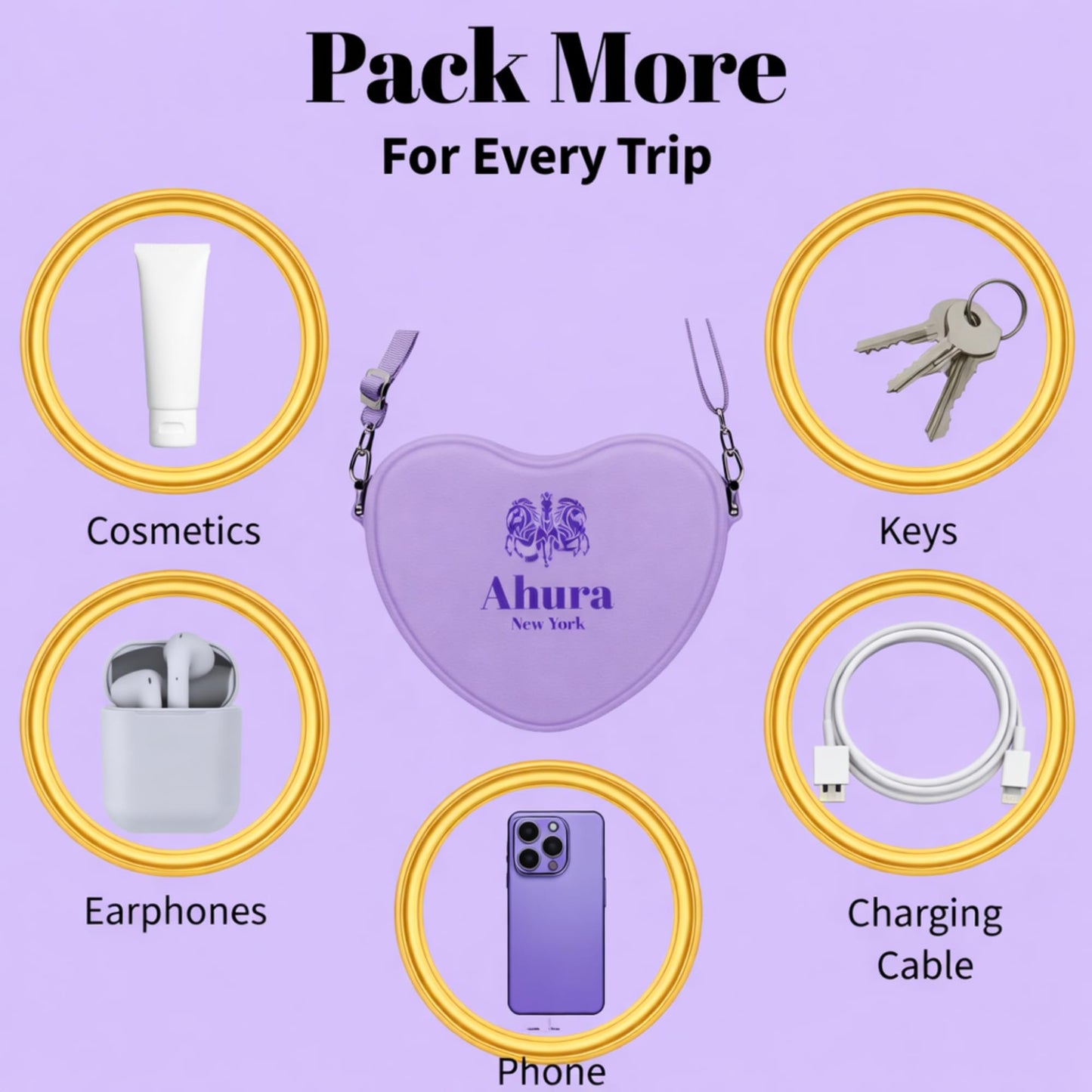 Ahura Silicone Heart Shape Crossbody Bags
