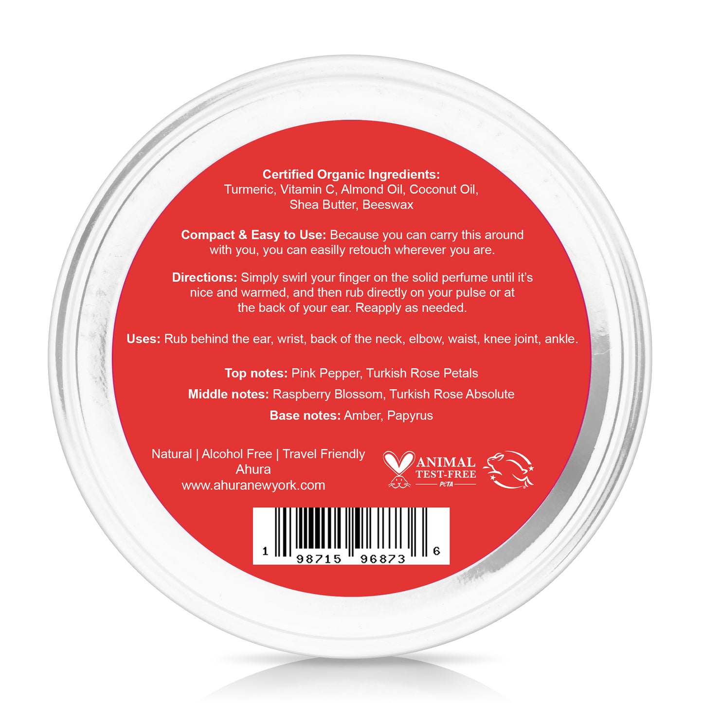 Ahura Rose Herbal Solid Perfume  – Natural, Herbal, Alcohol-Free, Spill-Proof, Long-Lasting, TSA-Approved Fragrance