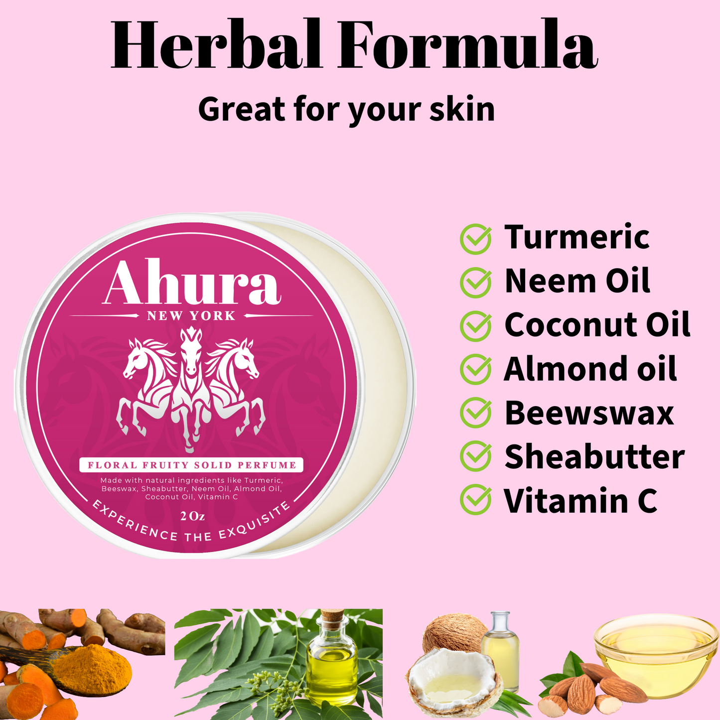 Ahura Floral Solid Perfume Balm – Natural Herbal, Alcohol-Free, Spill-Proof, Long-Lasting, TSA-Approved Fragrance