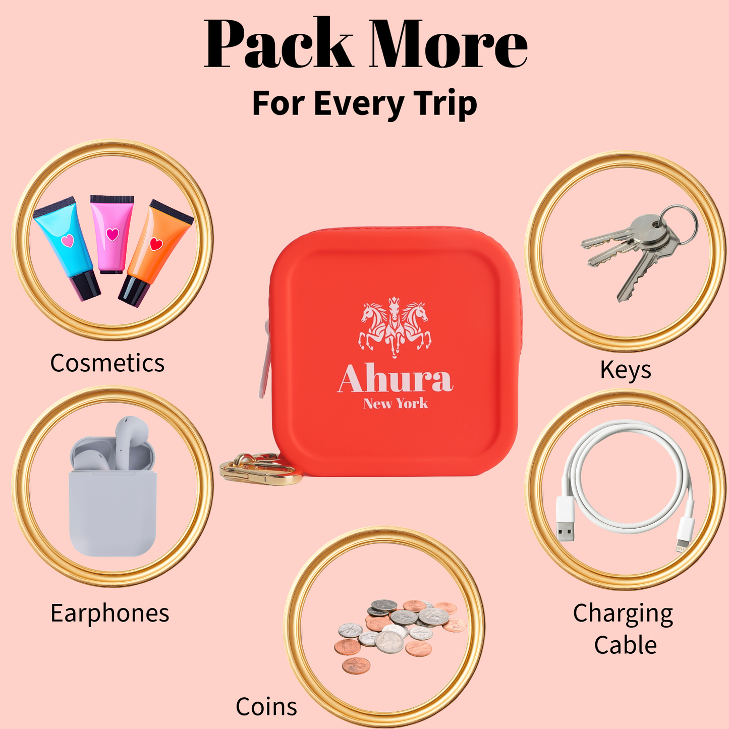 Ahura Red Silicone, Toiletry, Cosmetic, Travel, Gym Pouch