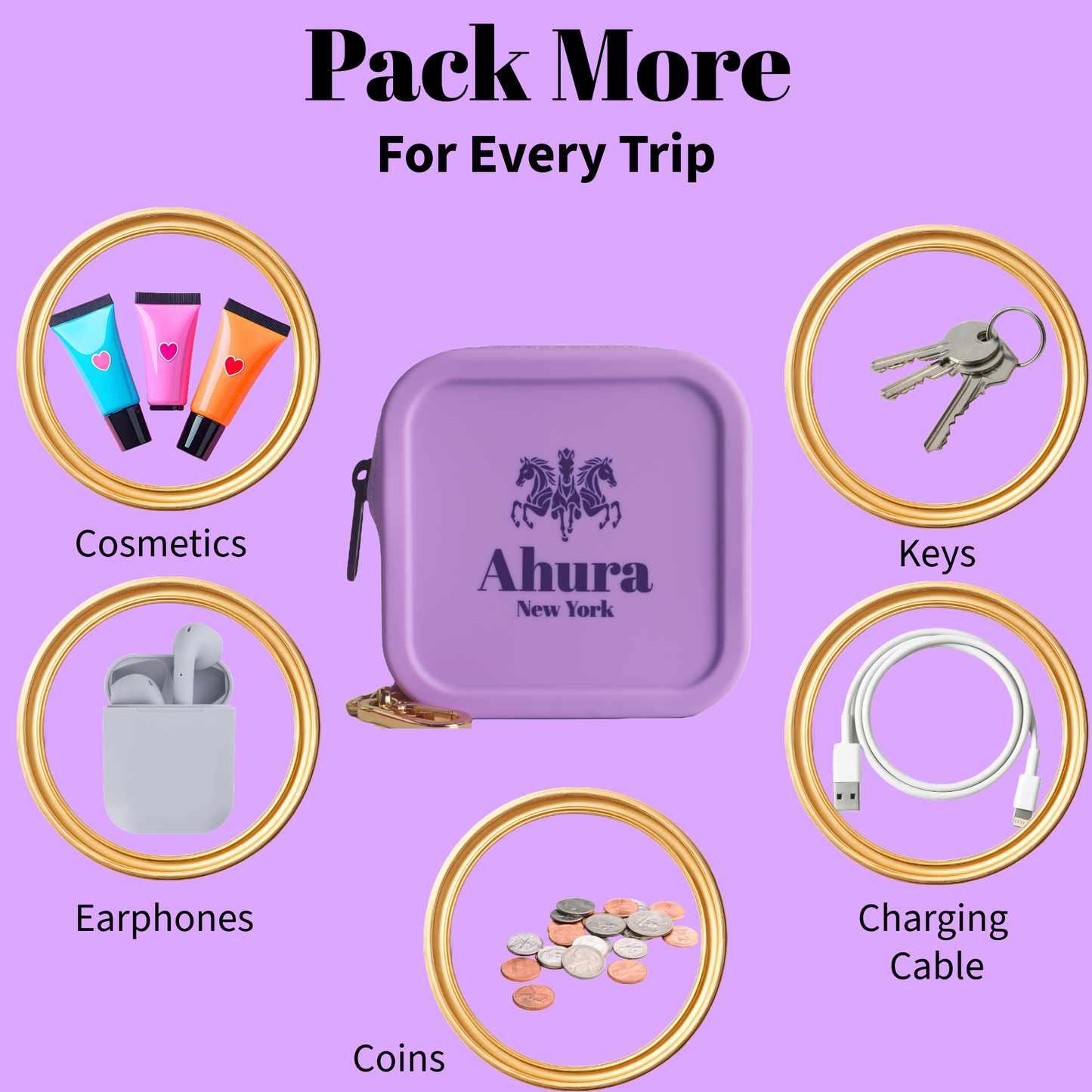 Ahura Purple Silicone, Toiletry, Cosmetic, Travel, Gym Pouch