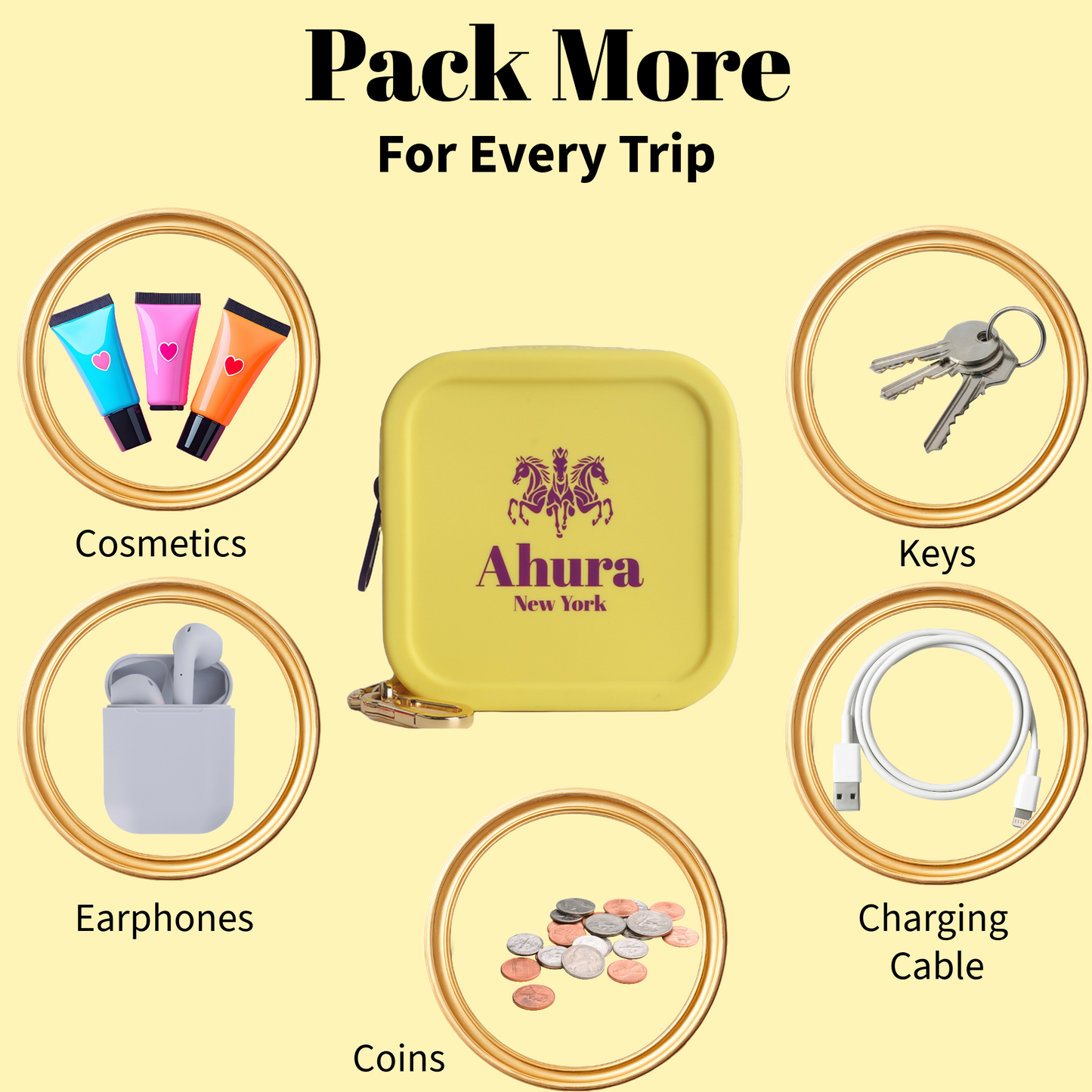 Ahura Yellow Silicone, Toiletry, Cosmetic, Travel, Gym Pouch