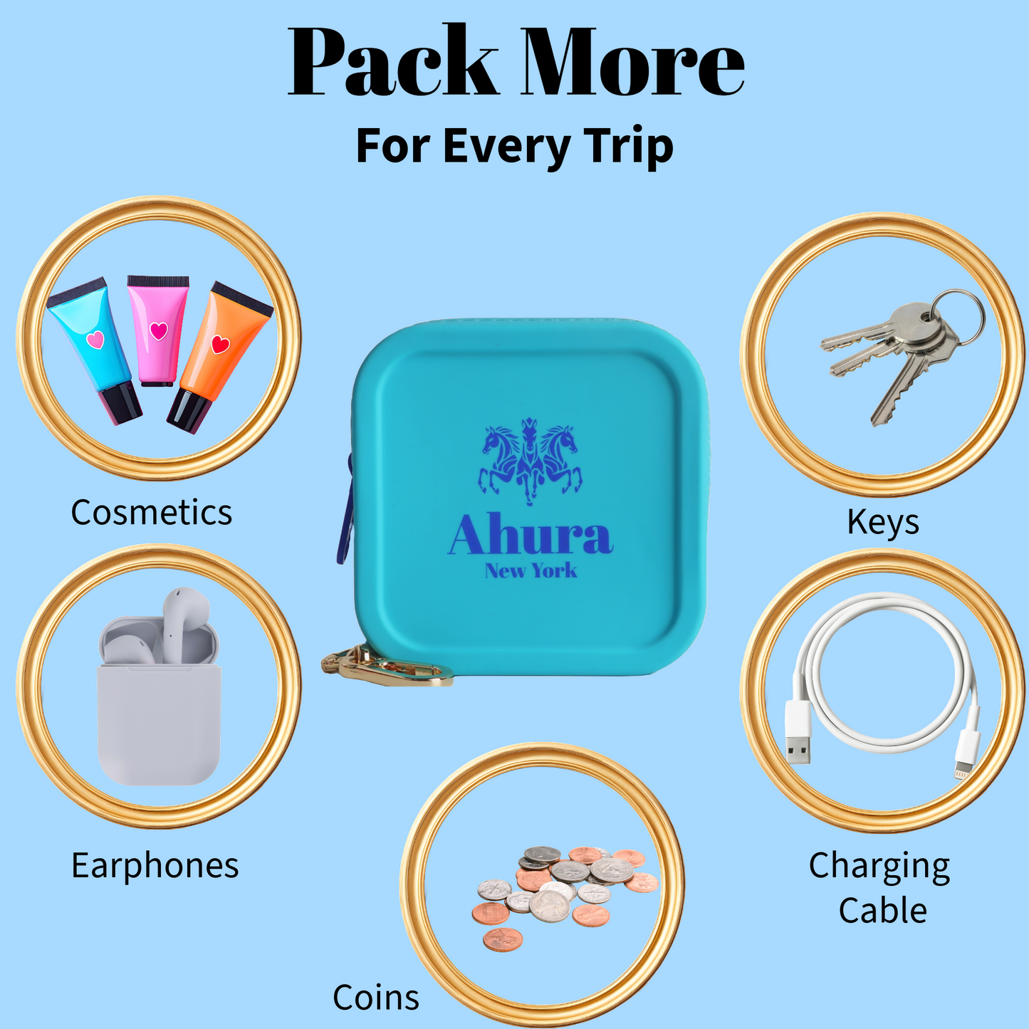 Ahura Blue Silicone, Toiletry, Cosmetic, Travel, Gym Pouch