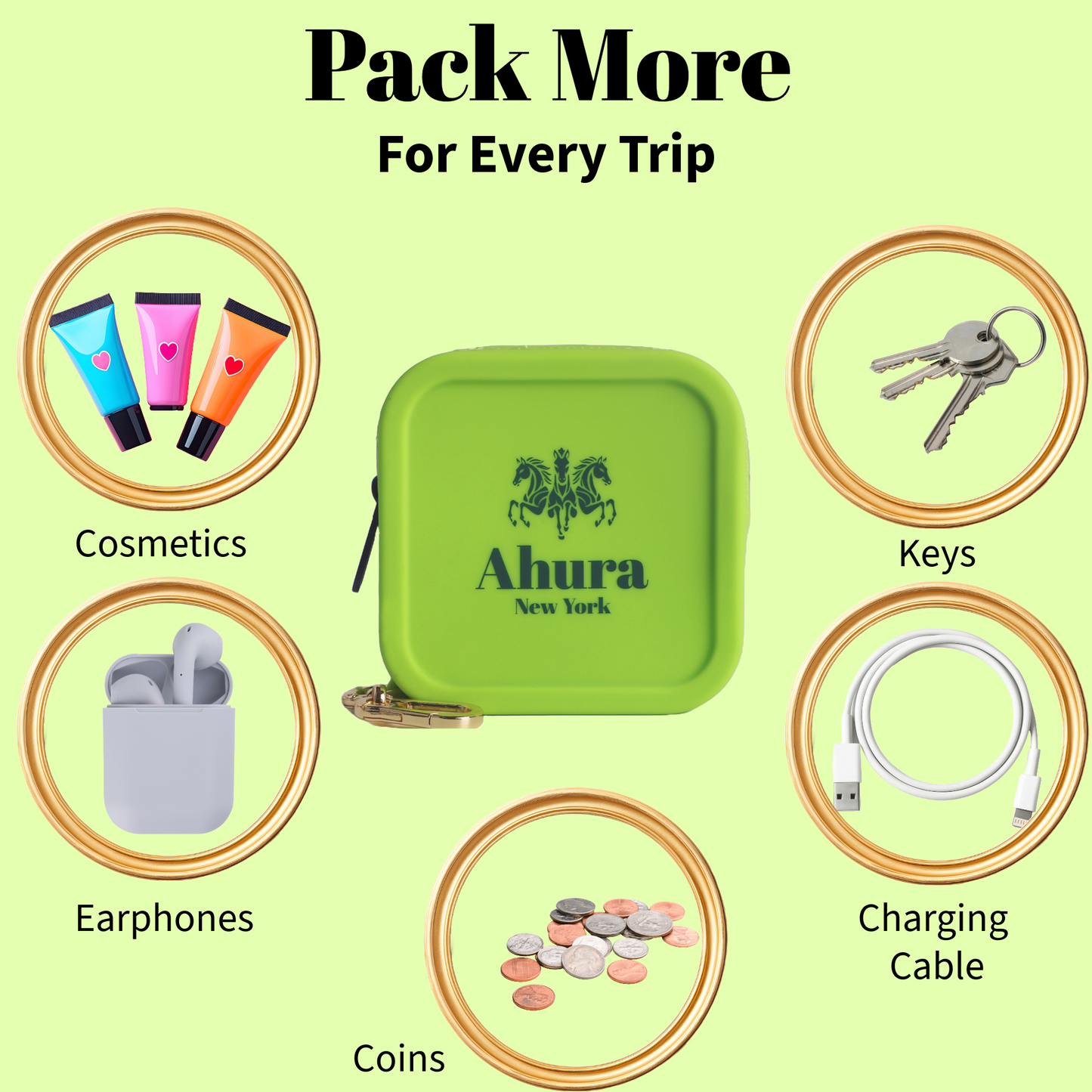 Ahura Green Silicone, Toiletry, Cosmetic, Travel, Gym Pouch