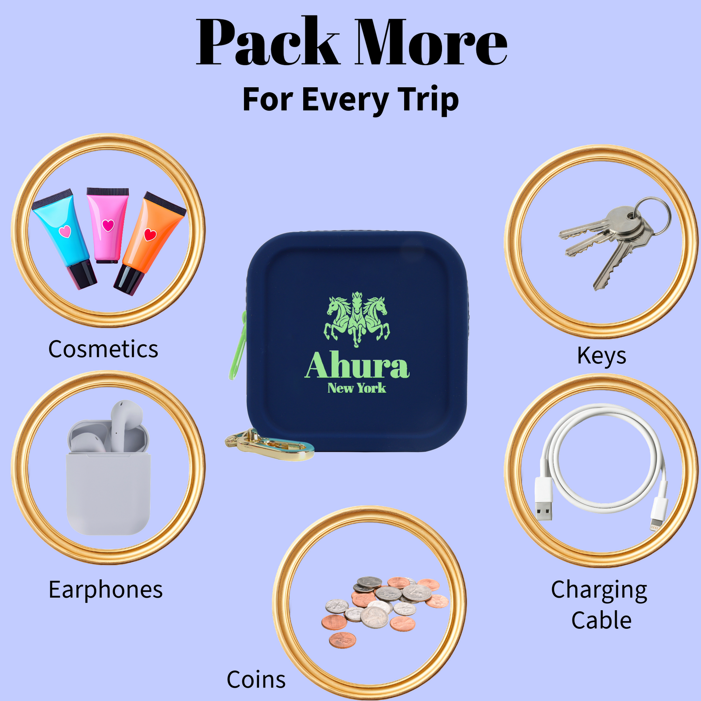 Ahura Navy Silicone, Toiletry, Cosmetic, Travel, Gym Pouch (Copy) (Copy)