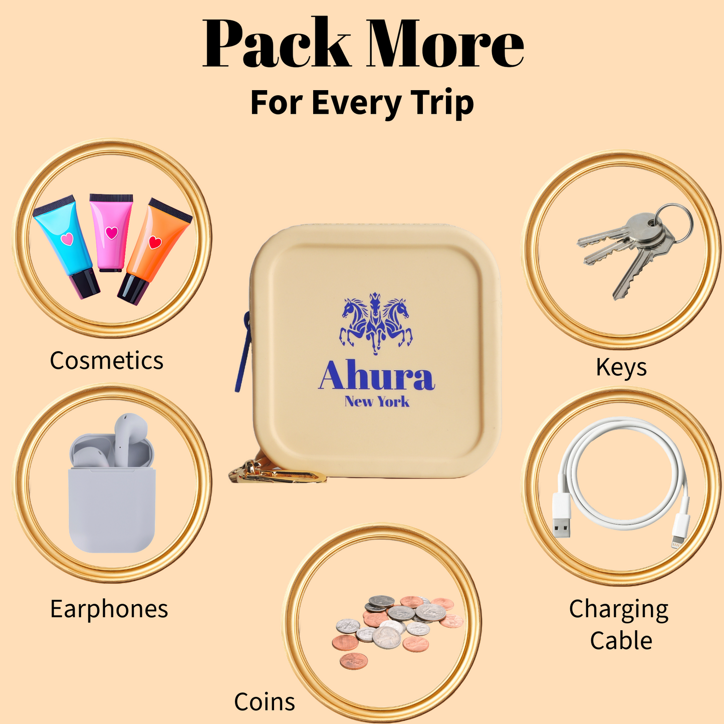 Ahura Beige Silicone, Toiletry, Cosmetic, Travel, Gym Pouch (Copy)
