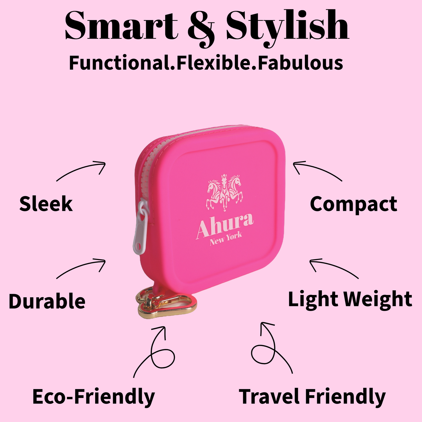 Ahura Pink Silicone, Toiletry, Cosmetic, Travel, Gym Pouch